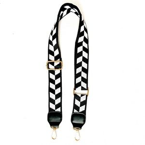 Classy Woven Black and White Diagonal Checkers Adjustable Crossbody Bag Strap
